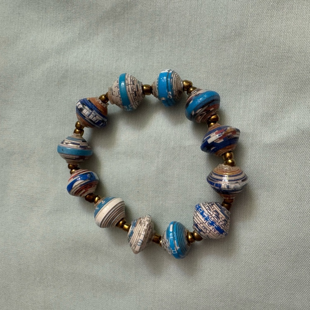 Handmade paper mache bead bracelet from Haiti. Brand new.